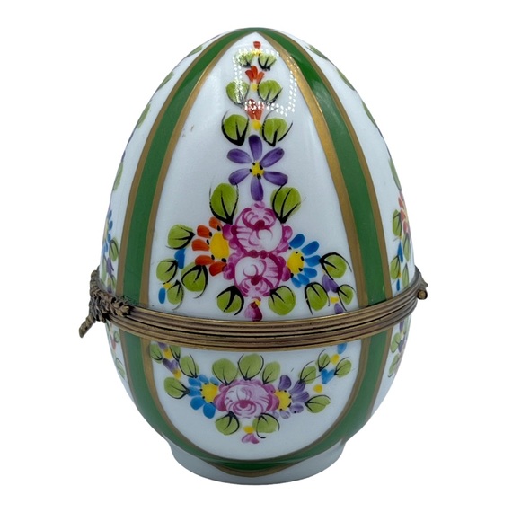 Vintage Limoges France Peint Main Large Easter Egg Flower Trinket Box Ltd Edt - Picture 2 of 10